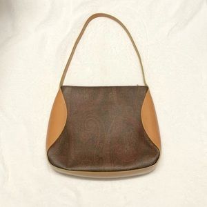 ETRO: Tan Leather & Burgundy Paisley Logo Medium Tote/Shoulder Bag